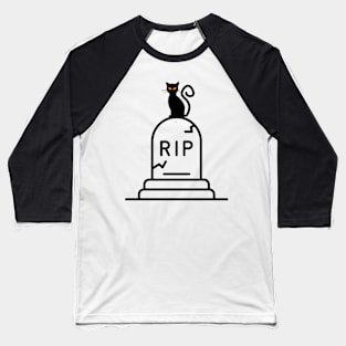 Halloween Black Cat on Gravestone Baseball T-Shirt